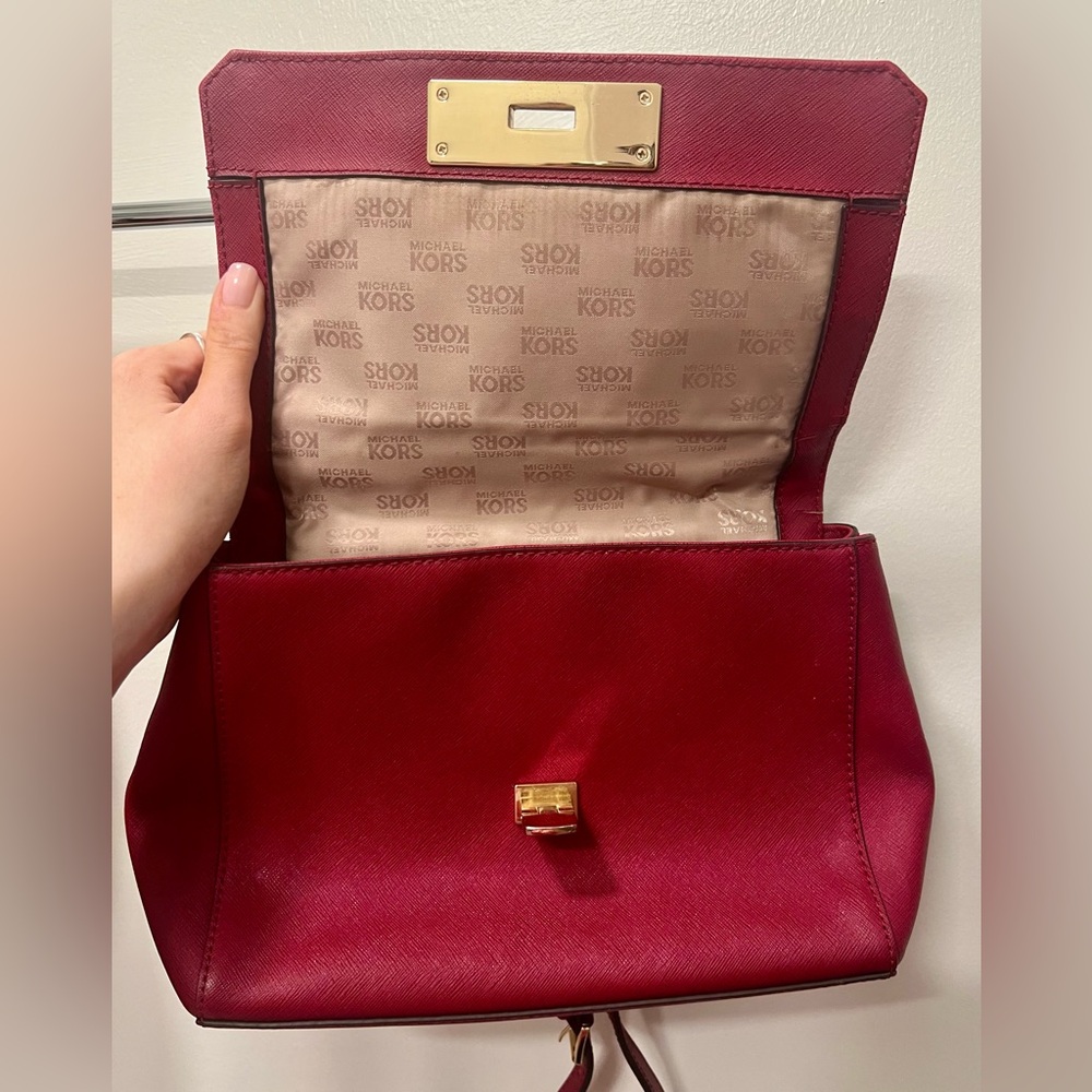Michael Kors Studded Handbag | Red and Gold - Picture 3 of 16